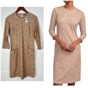 J.MCLAUGHLIN Sheath Dress Brown Abstract Print Stretch 3/4 Sleeve Knee Lenght S